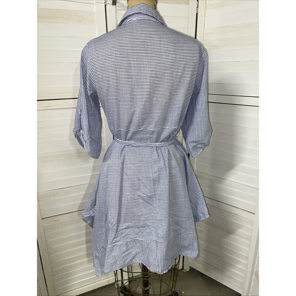 Per Seption Concept Women’s Large Striped Cotton Dress Asymmetrical Hem Roll Tab - Picture 8 of 11